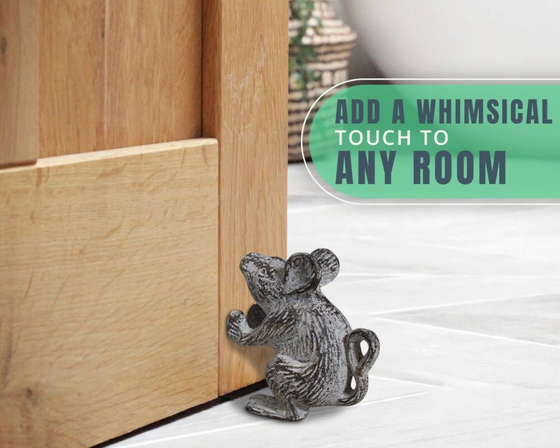 Comfify Cast Iron Mouse Door Stop by Comfify- Decorative Vintage Rustic Door Stop - Heavy Door Wedge - Stop Your Bedroom  Bath and Exterior Doors with Style - Antique White Color - Image 3
